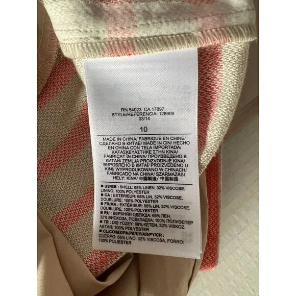 Banana Republic Dress 10 Coral Striped Linen Blend A-Line Halter Sleeveless - Picture 11 of 13